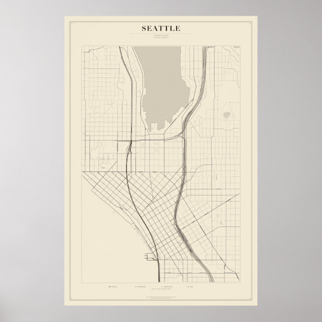 Póster del mapa de la calle de Seattle (Frente)