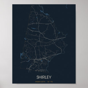 Póster del mapa de la calle de Shirley Massachuset