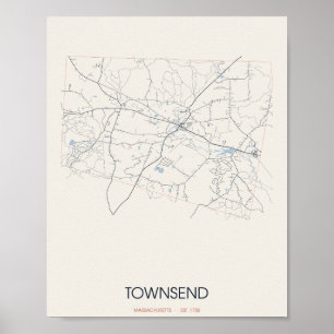 Póster del mapa de la calle de Townsend Massachuse