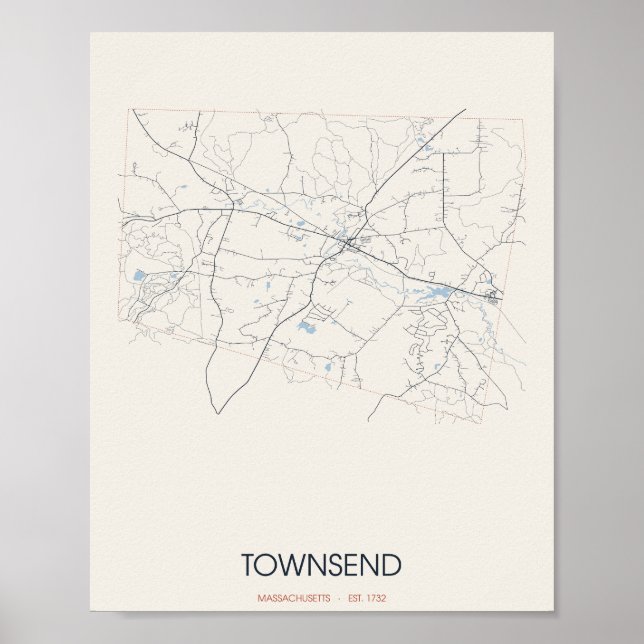 Póster del mapa de la calle de Townsend Massachuse (Frente)