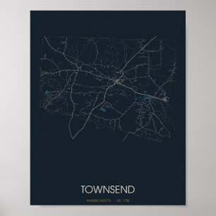 Póster del mapa de la calle de Townsend Massachuse