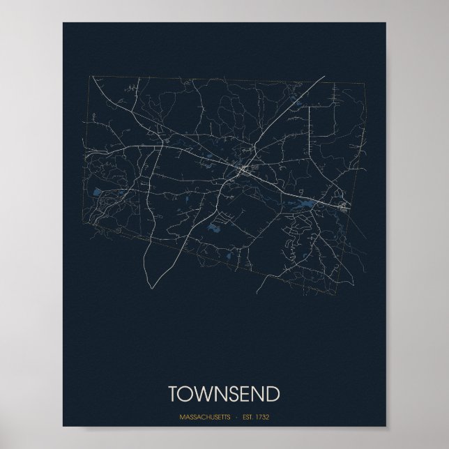 Póster del mapa de la calle de Townsend Massachuse (Frente)