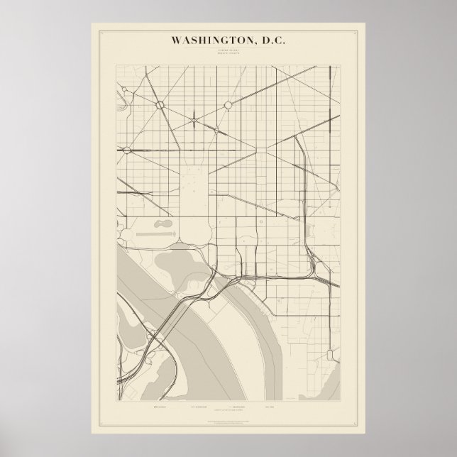 Póster del mapa de la calle de Washington DC (Frente)