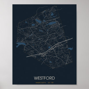 Póster del mapa de la calle de Westford Massachuse
