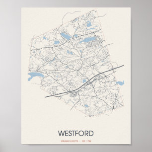 Póster del mapa de la calle de Westford Massachuse
