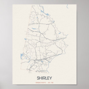 Póster del mapa de la calle Shirley Massachusetts
