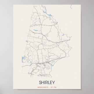 Póster del mapa de la calle Shirley Massachusetts