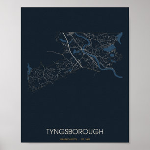 Póster del mapa de la calle Tyngsborough Massachus