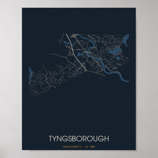 Póster del mapa de la calle Tyngsborough Massachus
