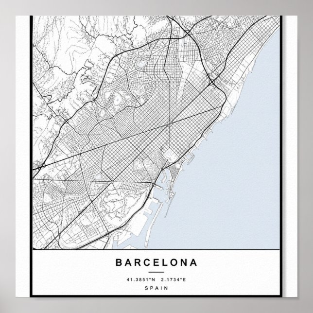 Póster del mapa de la ciudad de Barcelona | Arte d (Frente)
