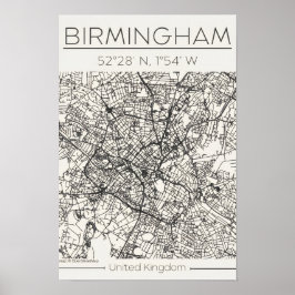 Póster del mapa de la ciudad de Birmingham – Urban