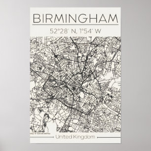 Póster del mapa de la ciudad de Birmingham – Urban