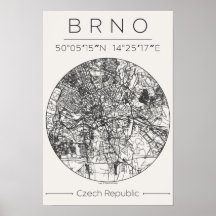 Póster del mapa de la ciudad de Brno – Diseño mini