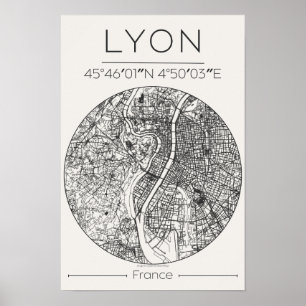 Póster del mapa de la ciudad de Lyon – Arte mural