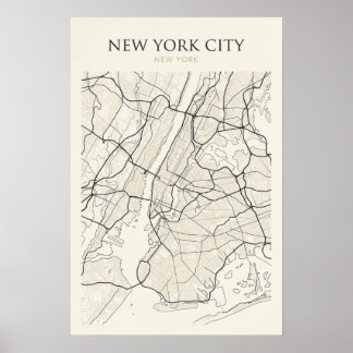 Póster del mapa de la ciudad de Nueva York