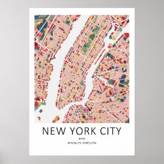 Póster del mapa de la ciudad de Nueva York | Arte