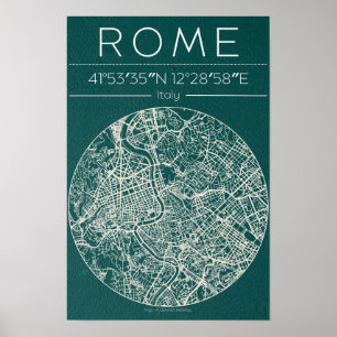 Póster del mapa de la ciudad de Roma - Arte mural