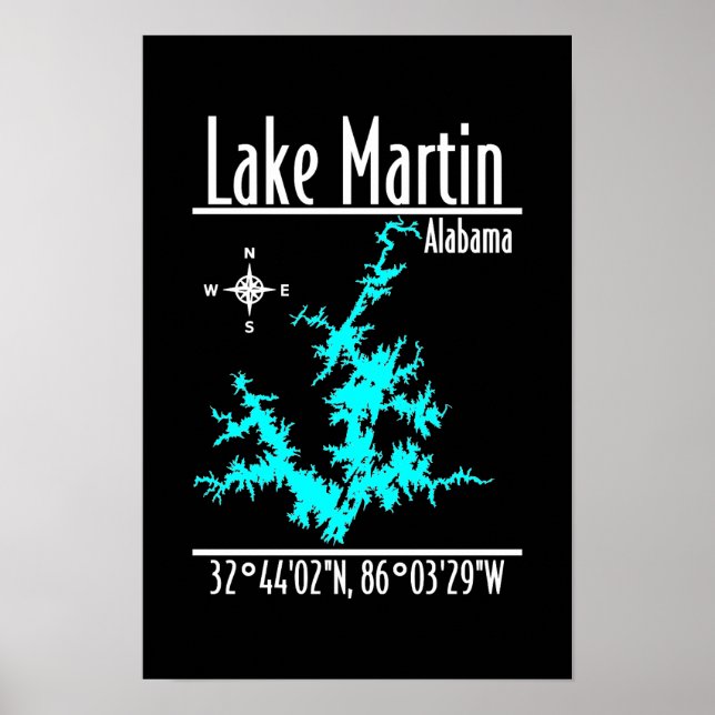 Póster del mapa de Lake Martin Alabama (Frente)