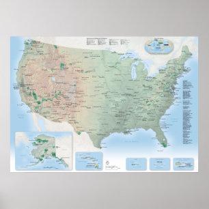 Póster del mapa de los Parques Nacionales de EE. U