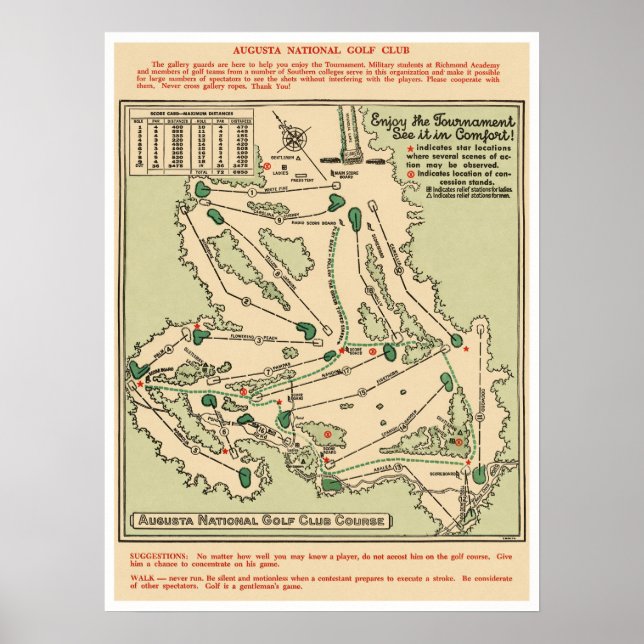 Póster del mapa del campo de golf Augusta National (Frente)