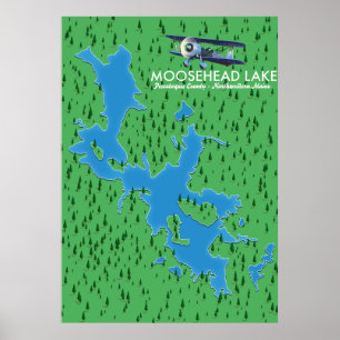 Póster del mapa del lago Moosehead, condado de Pis