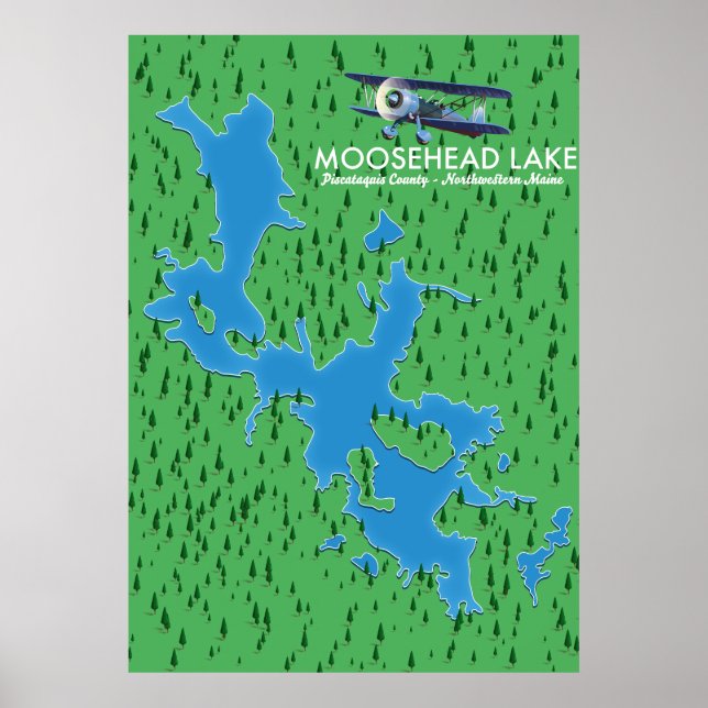 Póster del mapa del lago Moosehead, condado de Pis (Frente)