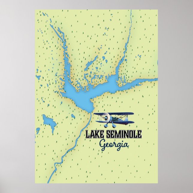Póster del mapa del lago Seminole Georgia (Frente)
