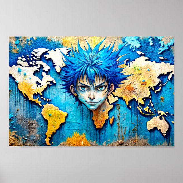 Poster del mapa del mundo del arte de la pared del (Frente)