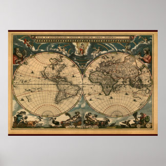 Poster del mapa del viejo mundo del arte decorativ