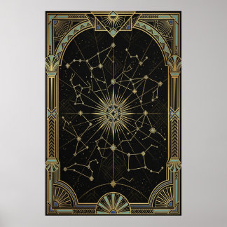 Póster del Mapa Estelar Celestial Art Déco | Verde