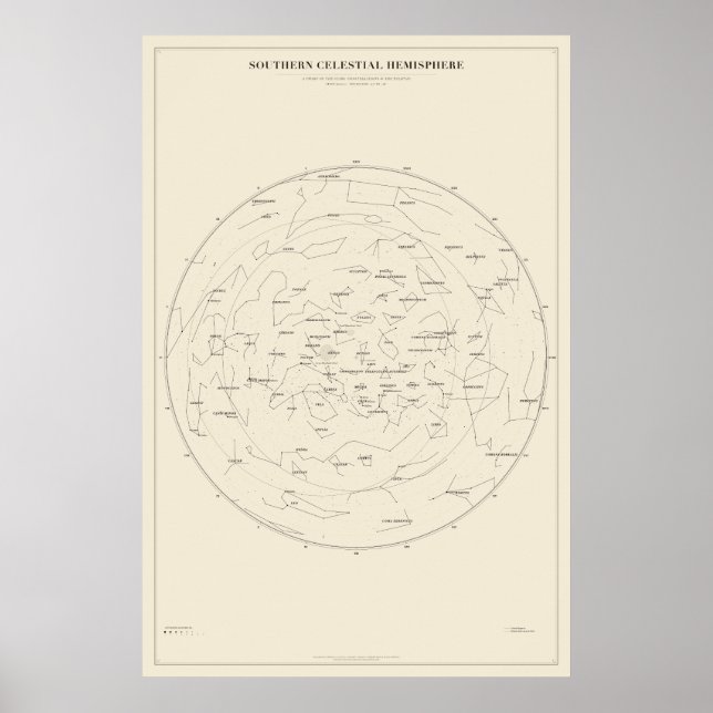 Póster del mapa estelar del cielo del sur (Frente)