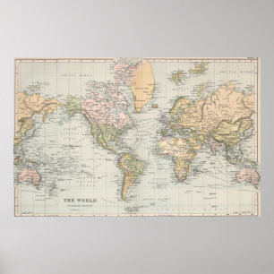 Póster del mapa mundial de colores pastel vintage