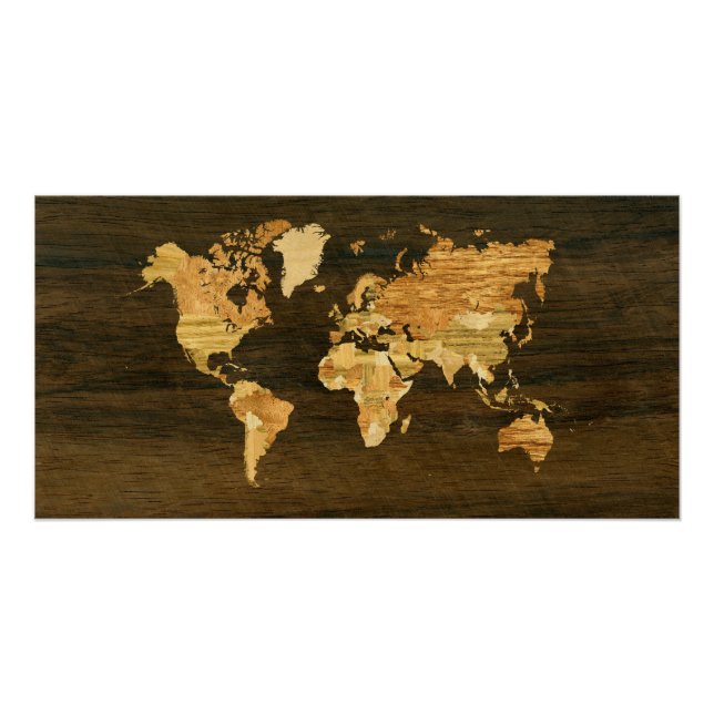 Poster del Mapa Mundial de Madera (Anverso)
