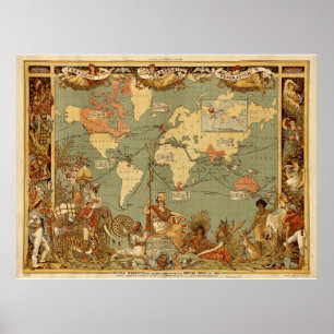 Póster del mapa mundial del Imperio Británico de 1
