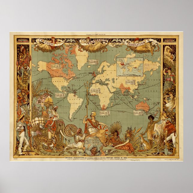 Póster del mapa mundial del Imperio Británico de 1 (Frente)