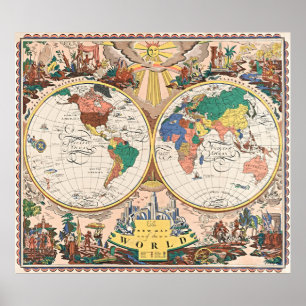 Póster del mapa mundial retro Art Déco
