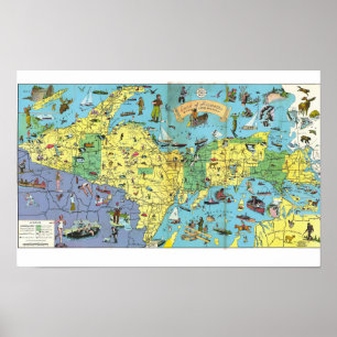Póster del mapa pictórico del área de Michigan de