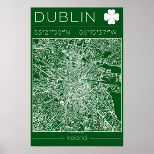 Póster del Mapa Verde de Dublín Arte Mínimo de Par