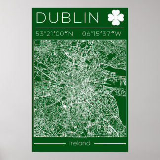 Póster del Mapa Verde de Dublín Arte Mínimo de Par