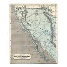 Póster del mapa vintage de California de 1845