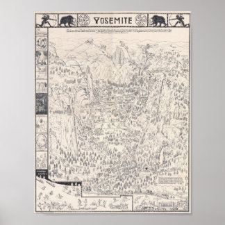 Póster del mapa vintage del parque Yosemite 1931