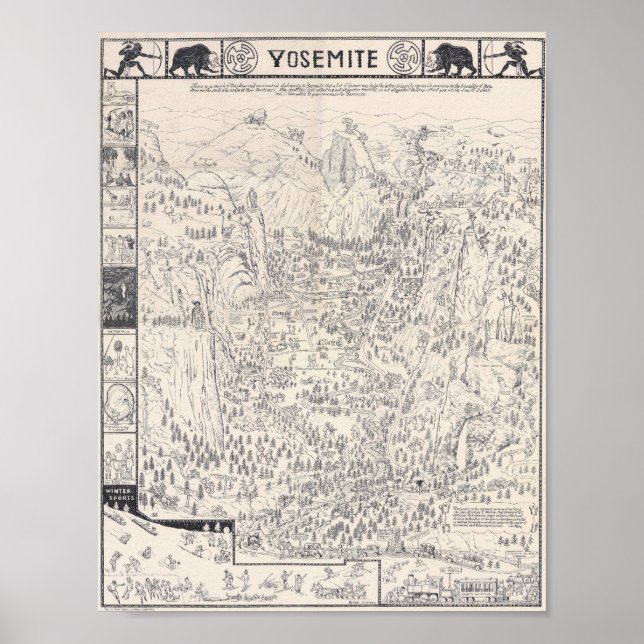 Póster del mapa vintage del parque Yosemite 1931 (Frente)