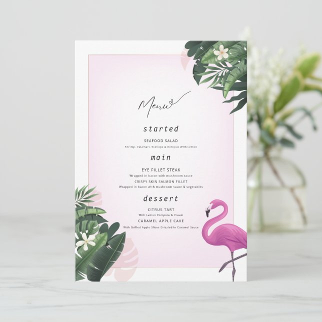 Poster del menú de cumpleaños de Flamingo, menú Fi (Anverso de pie)