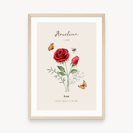 Póster del Mes de Cumpleaños de la Flor de Rosa