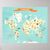 Póster del mundo del animal Mapa del mundo Calcoma