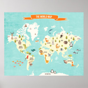 Póster del mundo del animal Mapa del mundo Calcoma