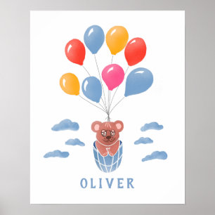 Póster del nombre del niño con osito de peluche y