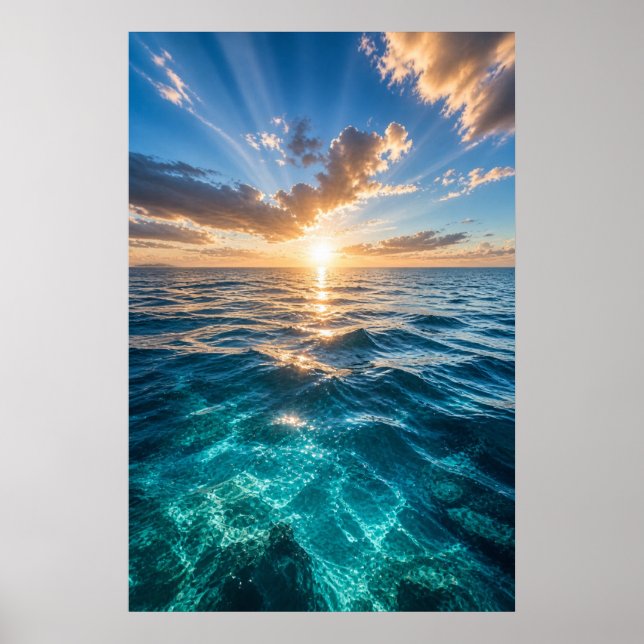 Póster del Océano Horizonte Dorado (Frente)