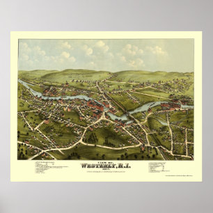 Póster Del oeste, mapa panorámico de RI - 1877