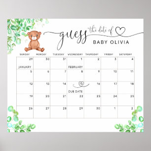Póster del Oso del Calendario de Adivina la Fecha 